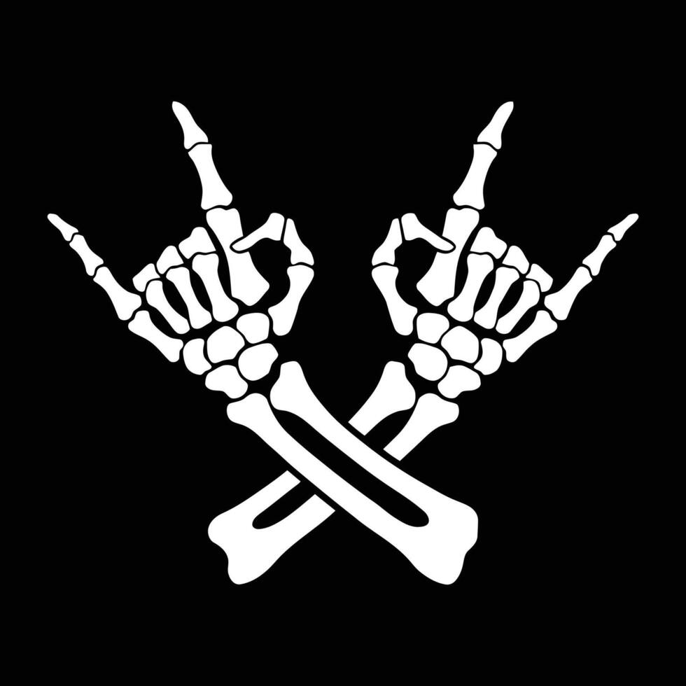 Skeleton Hands Making Rock Music Symbol on Black Background vector