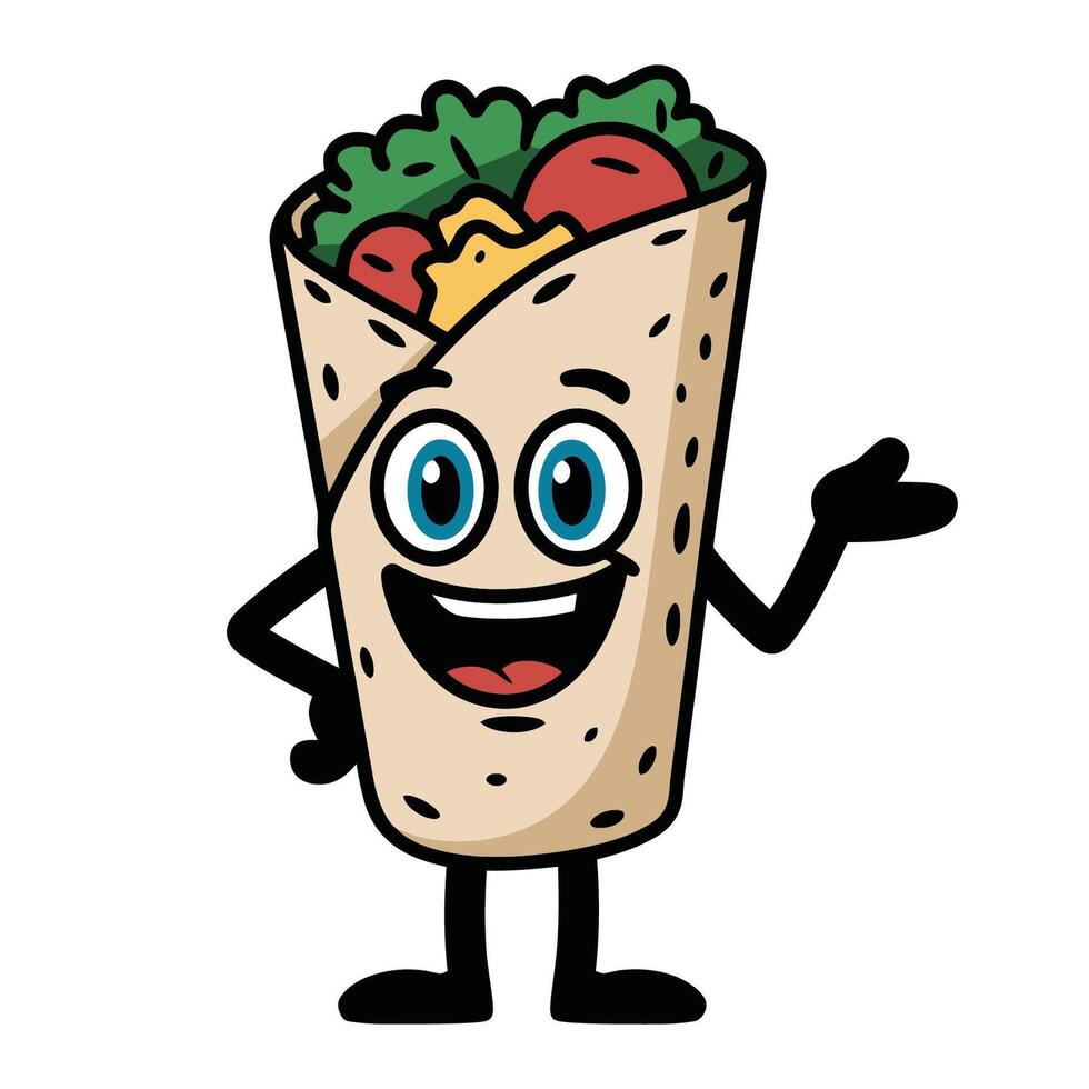 Cartoon burrito character with cheerful expression vector
