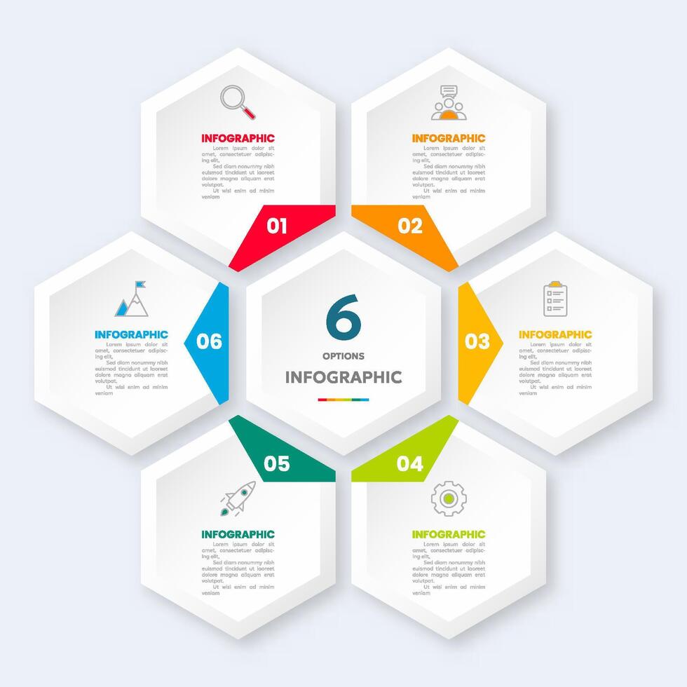 6 steps hexagon infogrphic vector