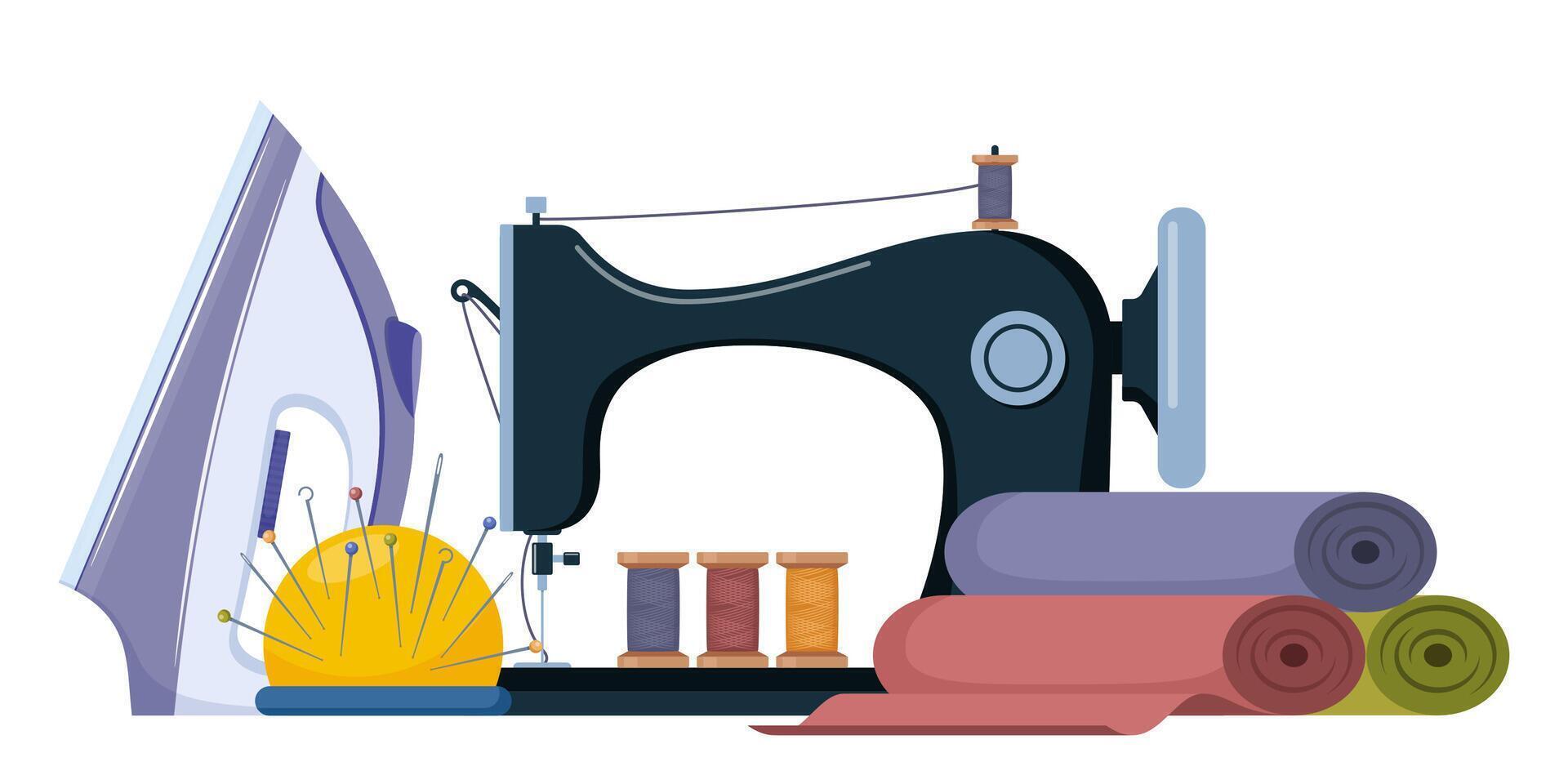 Dressmaking icons composition. Tailors accessories, supplies and equipment to sew cloth. Tailoring studio. . vector