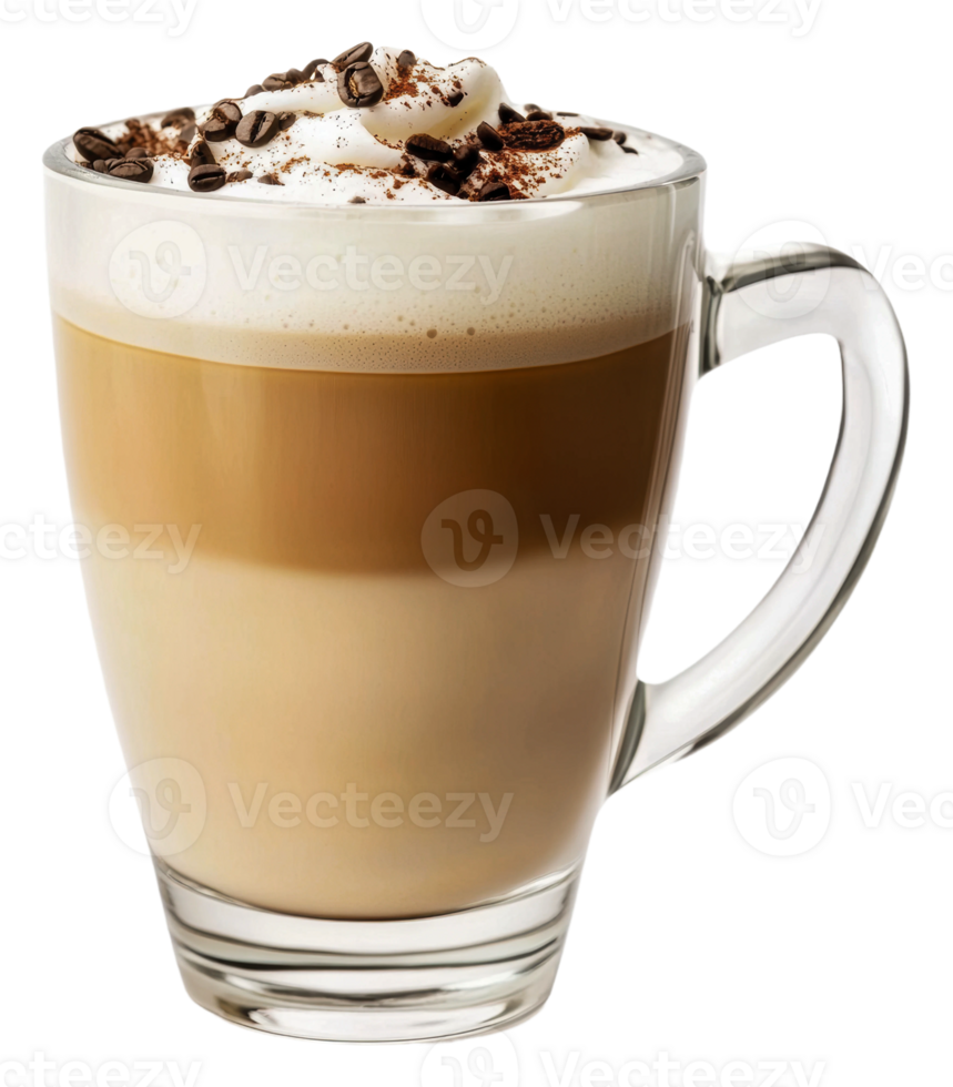 A glass of coffee with whipped cream and chocolate chips png