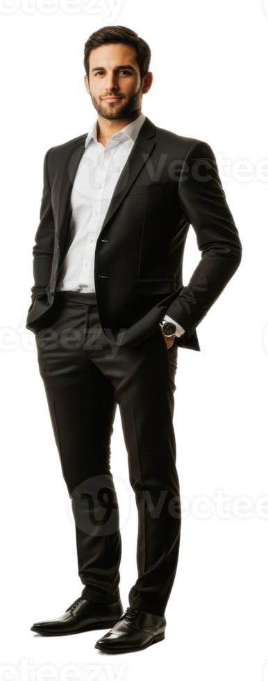 A man in a suit standing with his hands in his pockets png