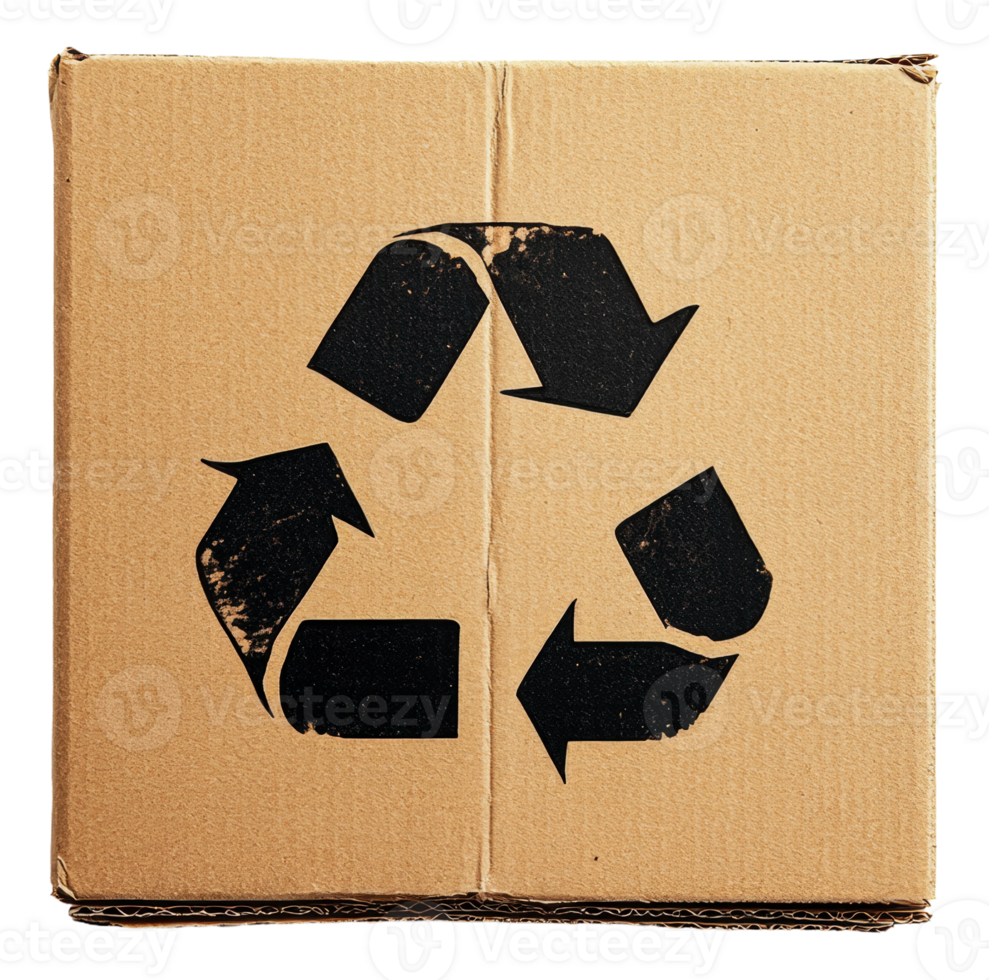 A cardboard box with a recycling symbol on it png