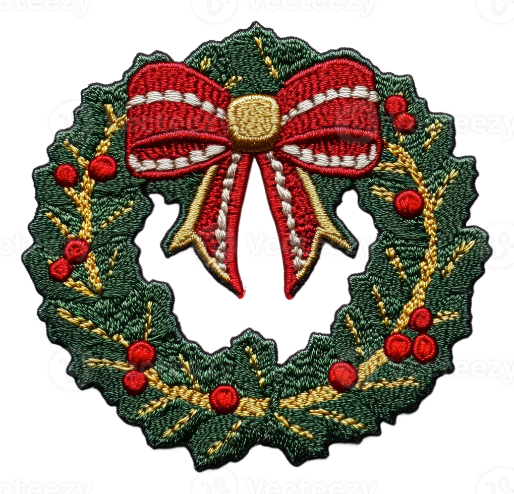 Christmas wreath embroidered iron on patch png