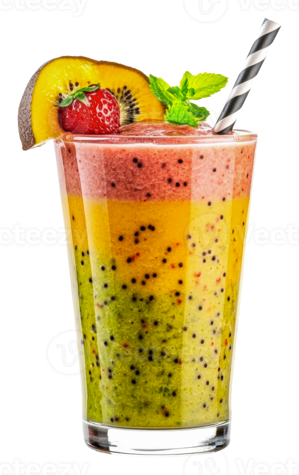 Colorful, garnished fruit smoothie, cut out - stock . png