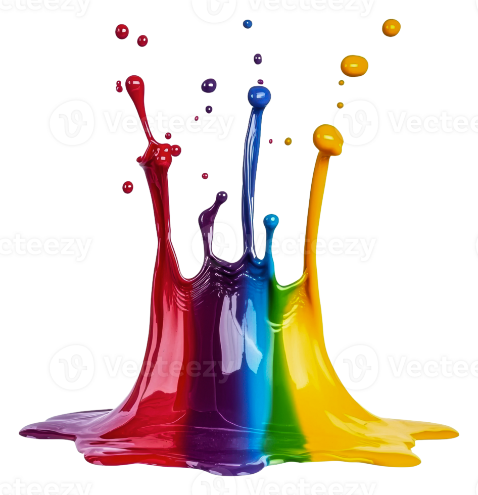 Colorful paint splashes create a rainbow effect, cut out - stock . png