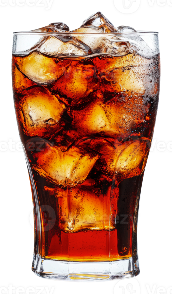 Refreshing cold drink with ice in a tall glass, cut out - stock . png