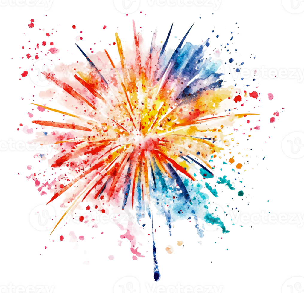 Colorful burst of fireworks in a watercolor style, cut out - stock . png