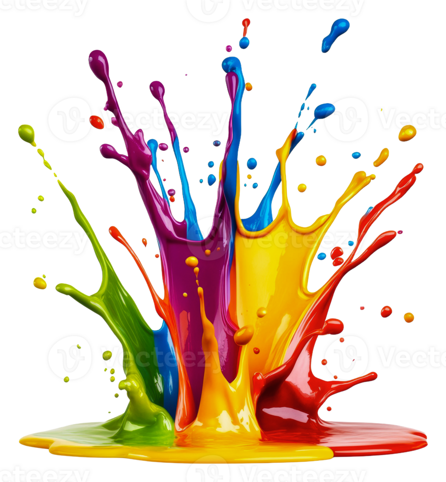 Vibrant paint splashes enliven studio, cut out - stock . png