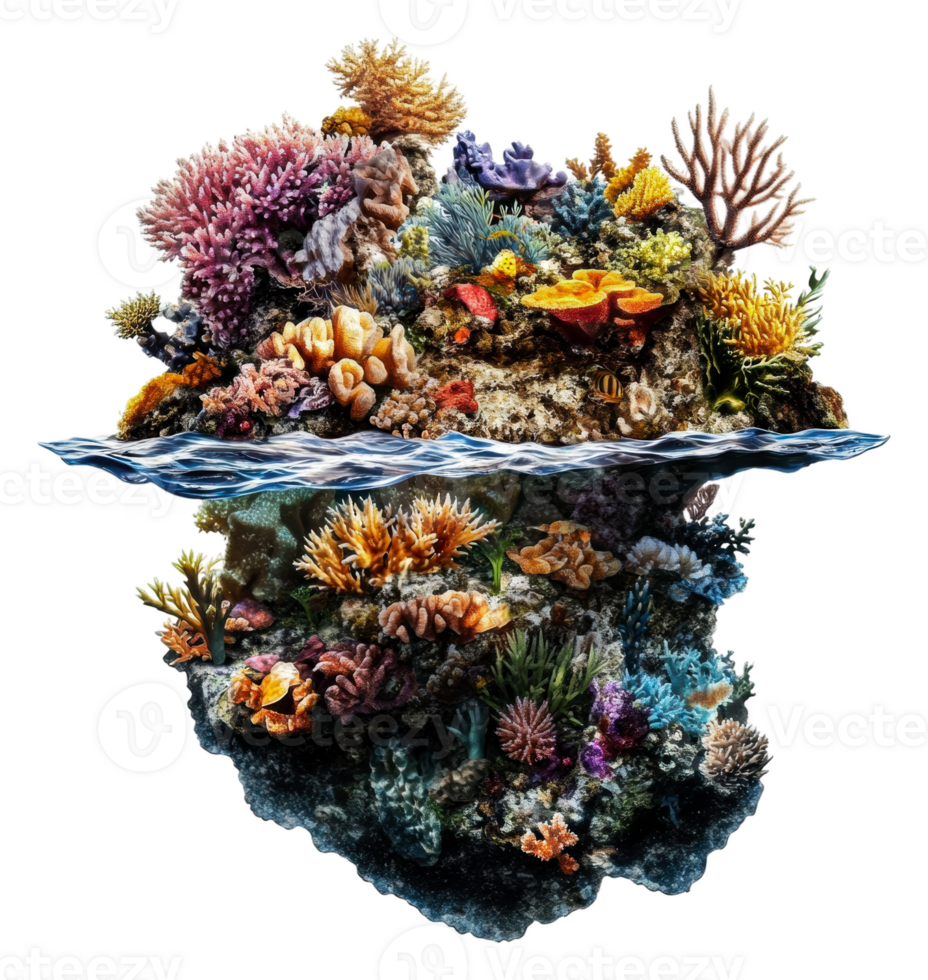 Vibrant coral reef under the ocean, cut out - stock . png