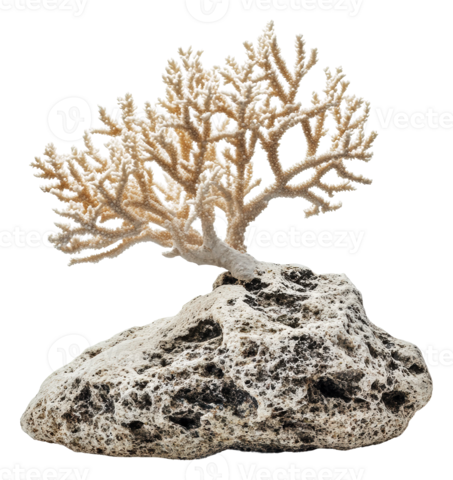 Unique coral growing on volcanic rock in sunlight, cut out - stock . png