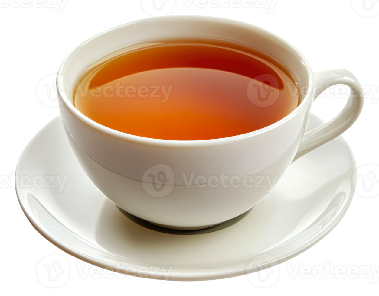 Warm cup of tea on saucer with rich color tones, cut out - stock . png