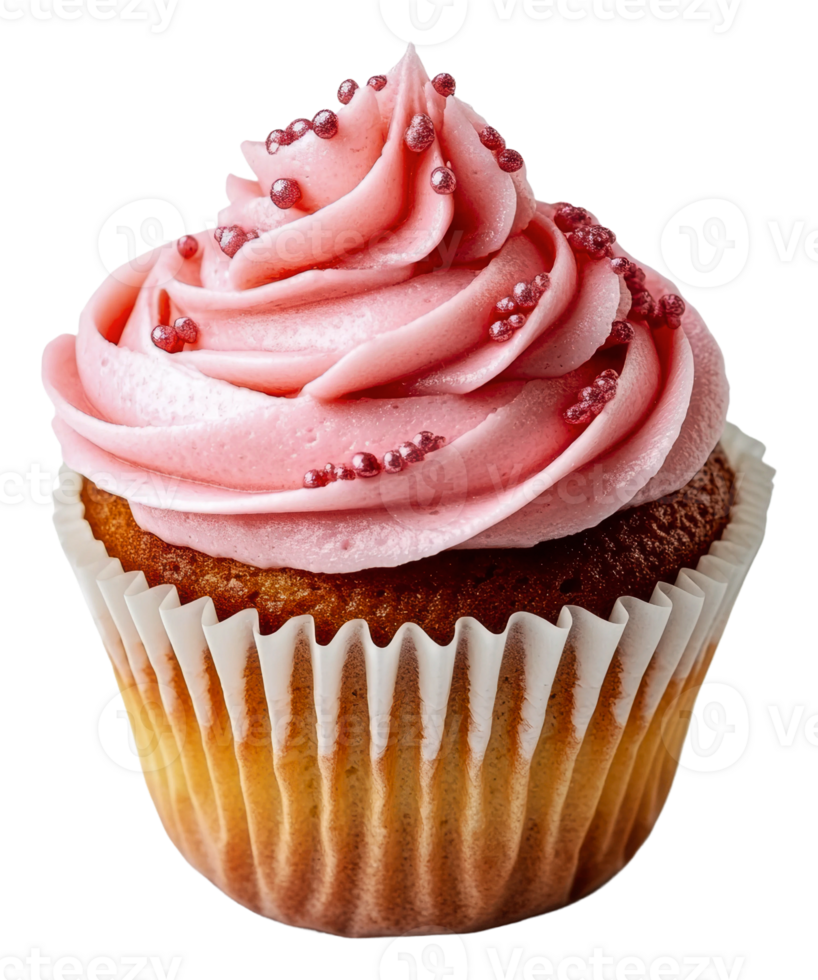 Vanilla cupcake with pink frosting, cut out - stock . png