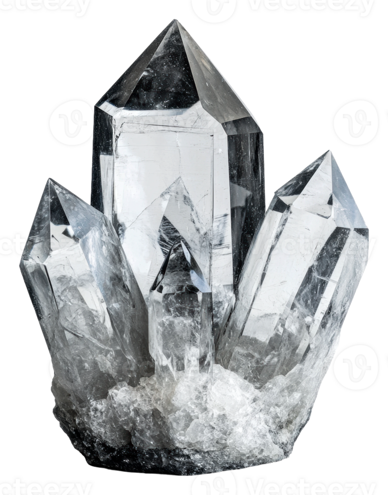 Quartz crystal cluster on textured surface, cut out - stock . png