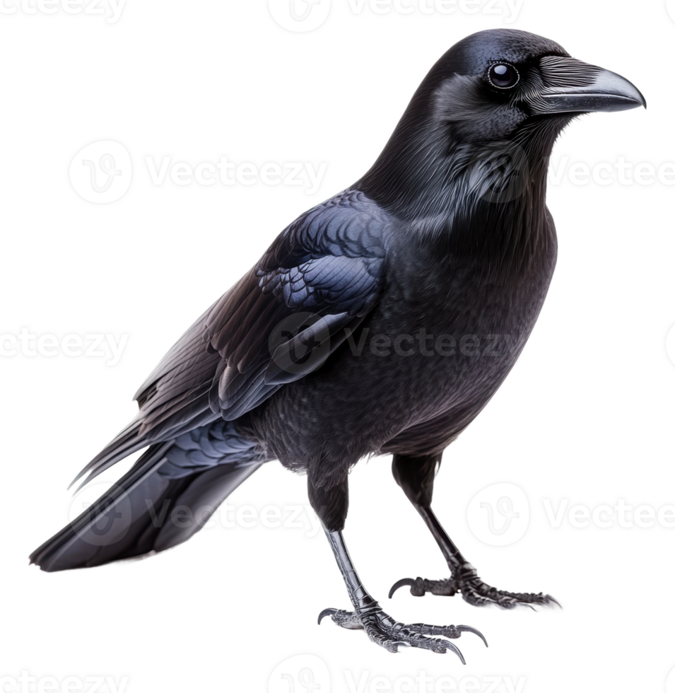 A regal black raven on the ground, cut out - stock . png