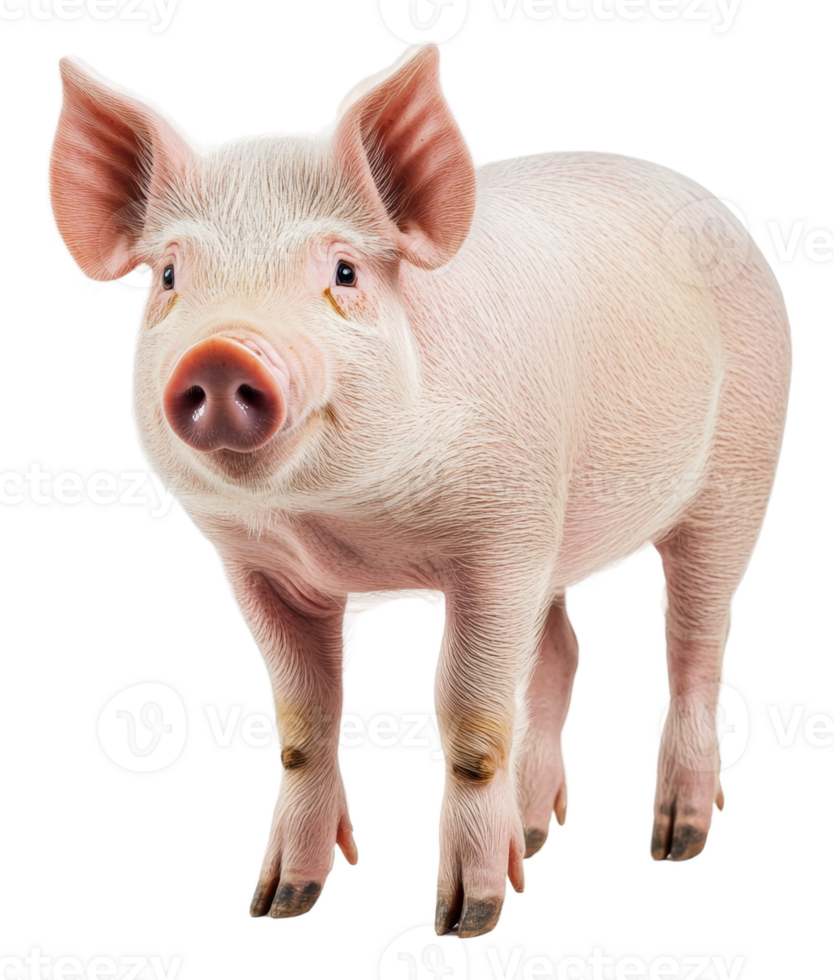 Adorable young pig standing in a farmyard setting, cut out - stock . png
