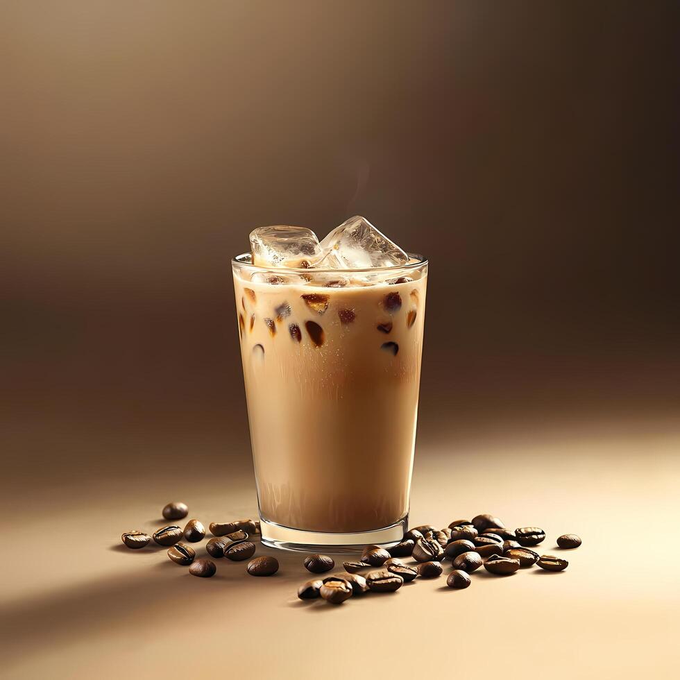 a glass of fresh iced coffee with coffee beans photo