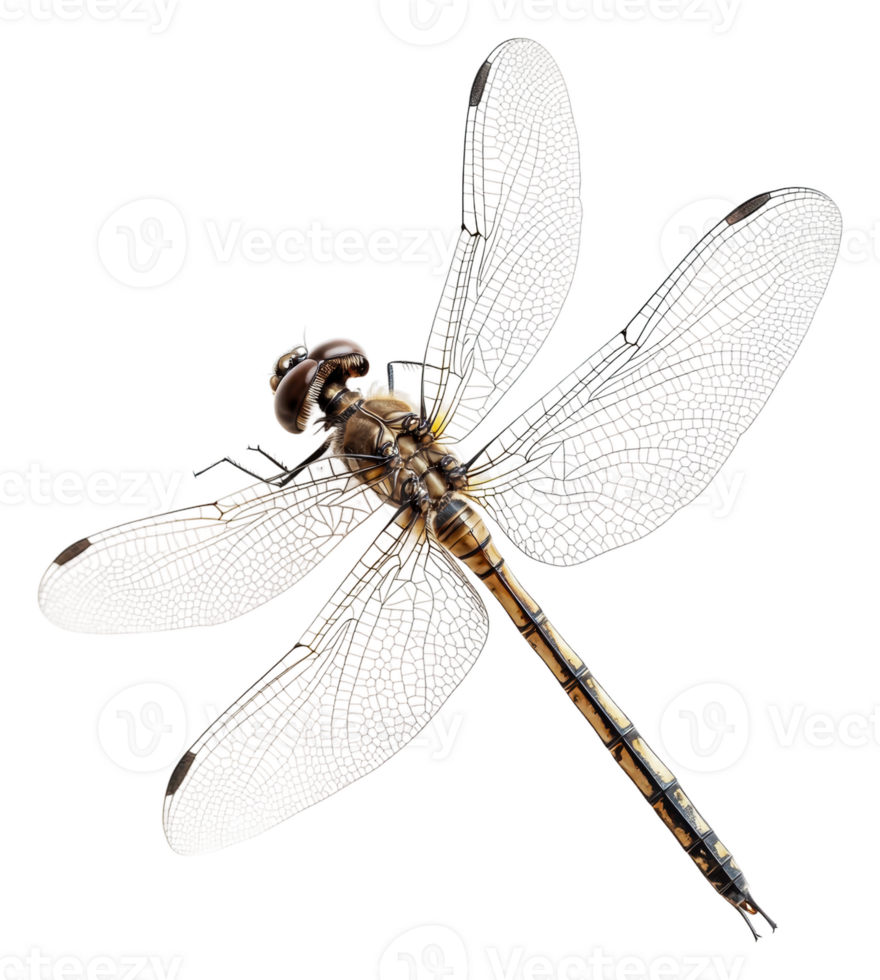 Dragonfly perched quietly on a leaf in summer, cut out - stock . png