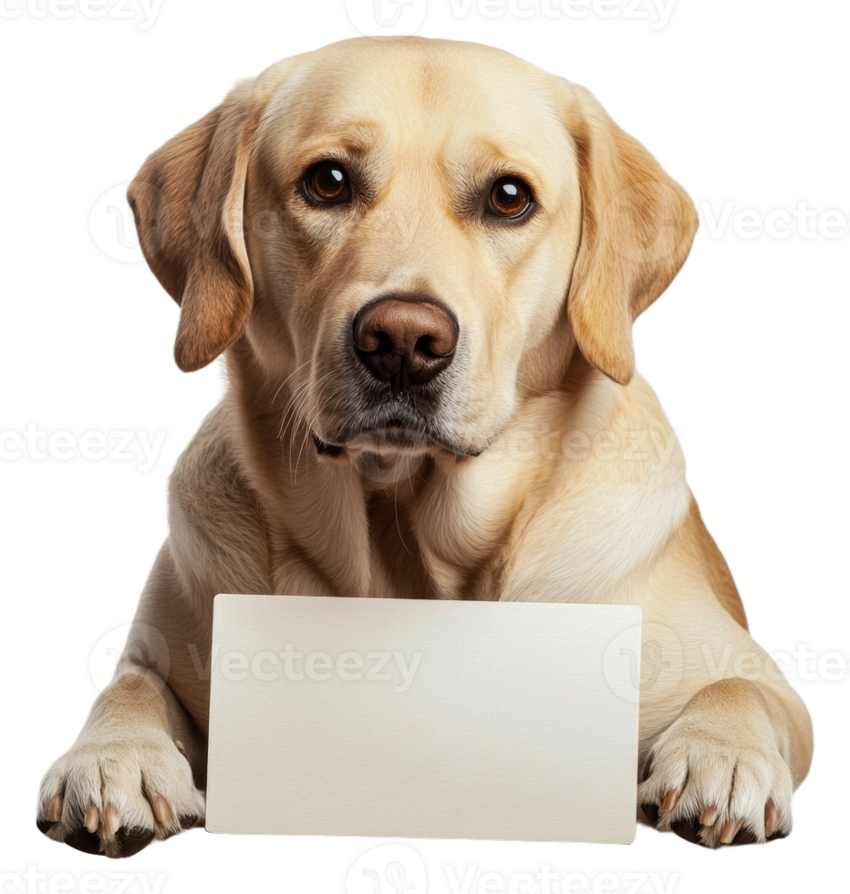 Labrador with a blank sign indoors, cut out - stock . png