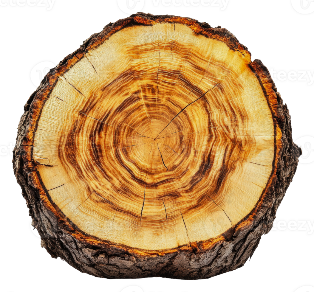 Cross-section of a tree trunk showing growth rings, cut out - stock . png