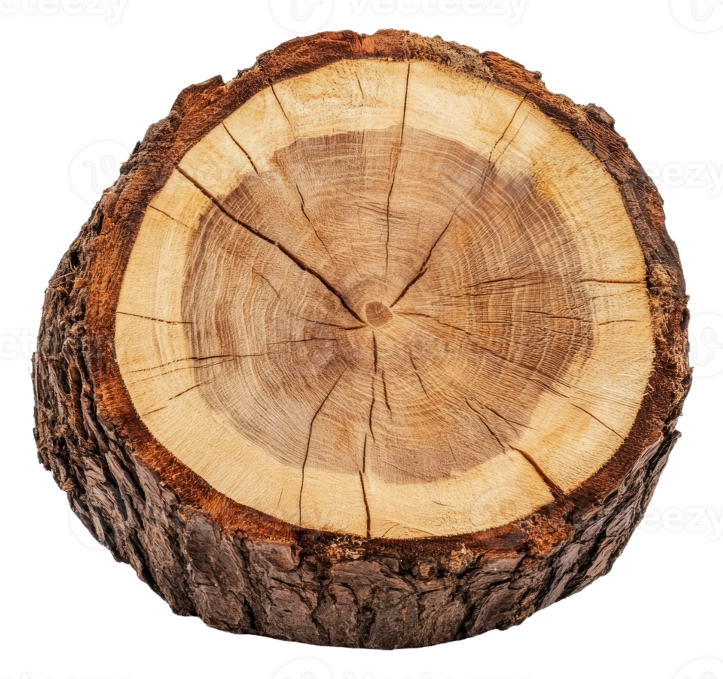 Wooden log cut from a tree in natural setting, cut out - stock . png