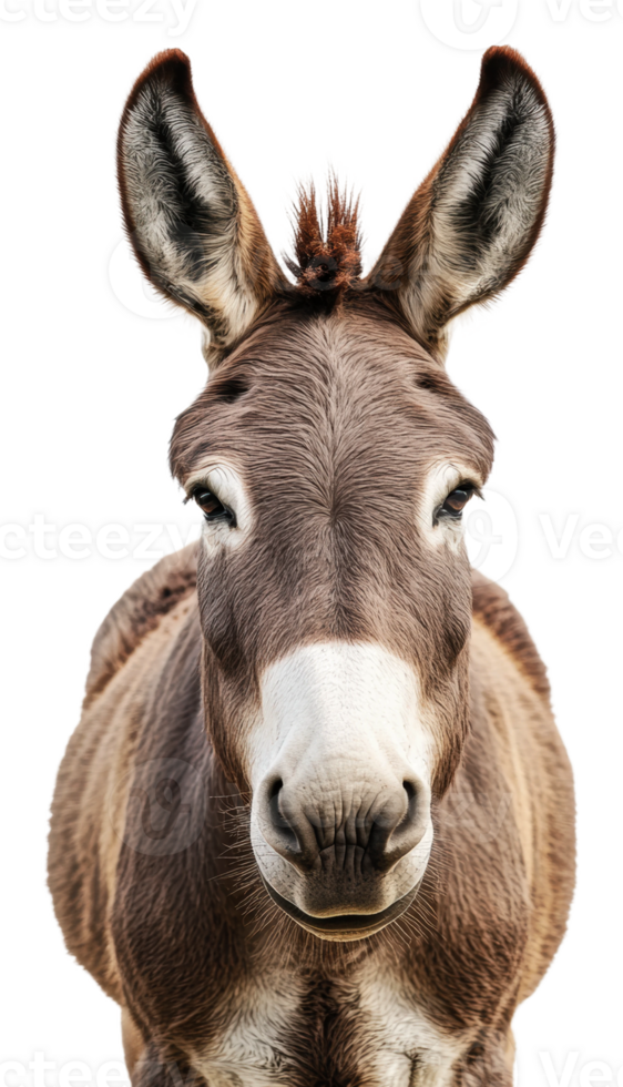 A close-up view of a donkey in natural light, cut out - stock . png