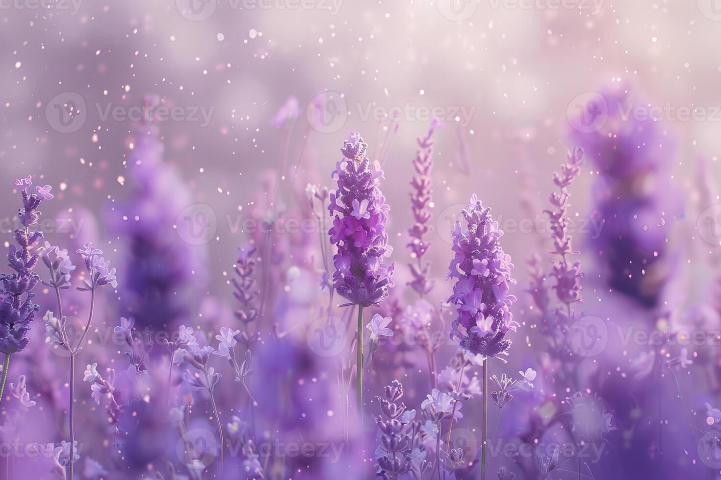Ethereal Lavender Field with Magical Dust in the Air photo