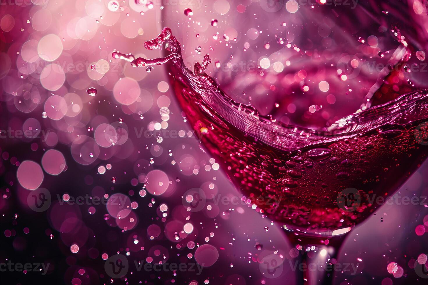 Elegant Maroon Wine Splash in Glass with Bokeh Background photo