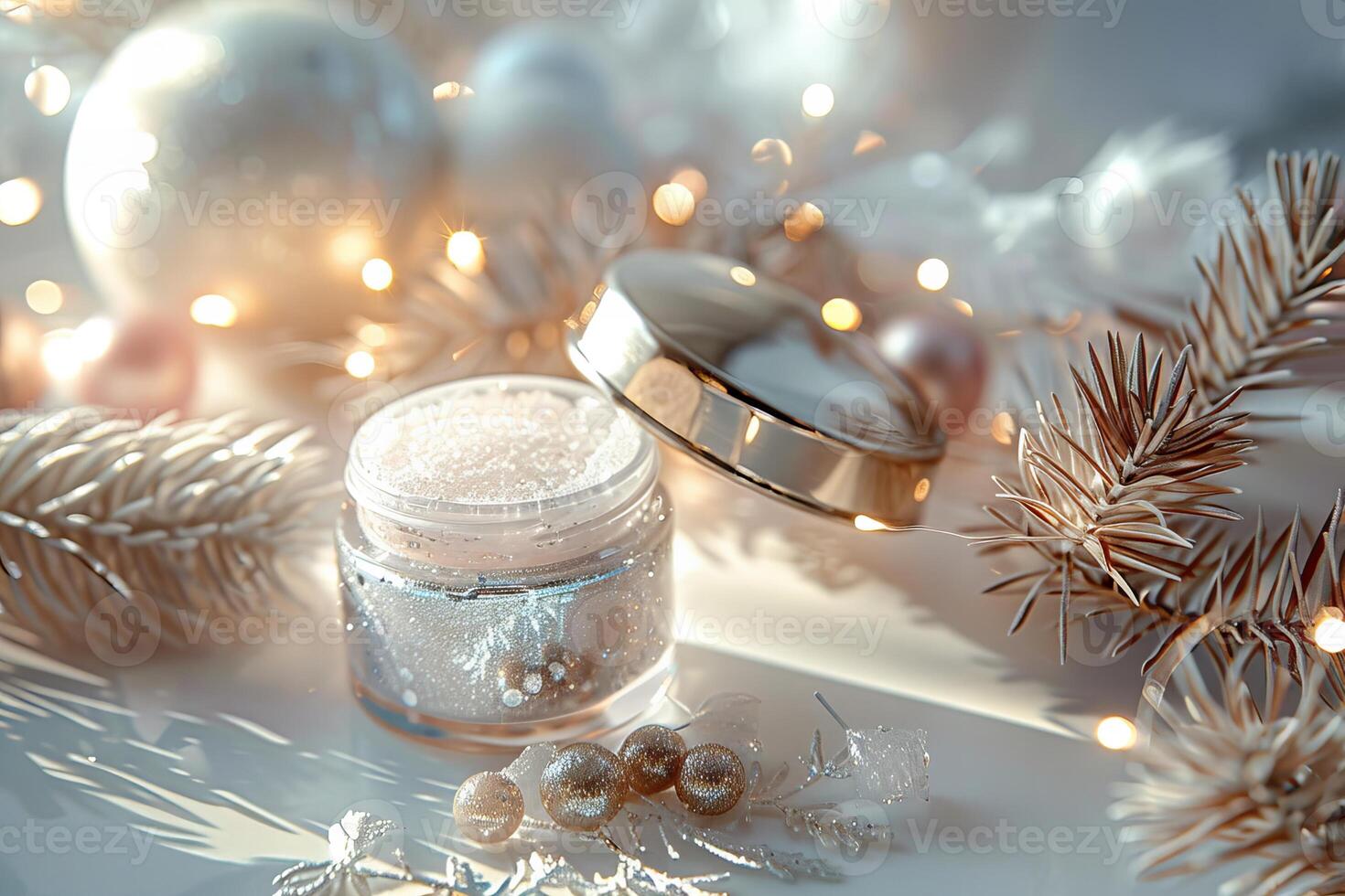 Festive Christmas Setting With Moonstone Dust and Soft Glow photo