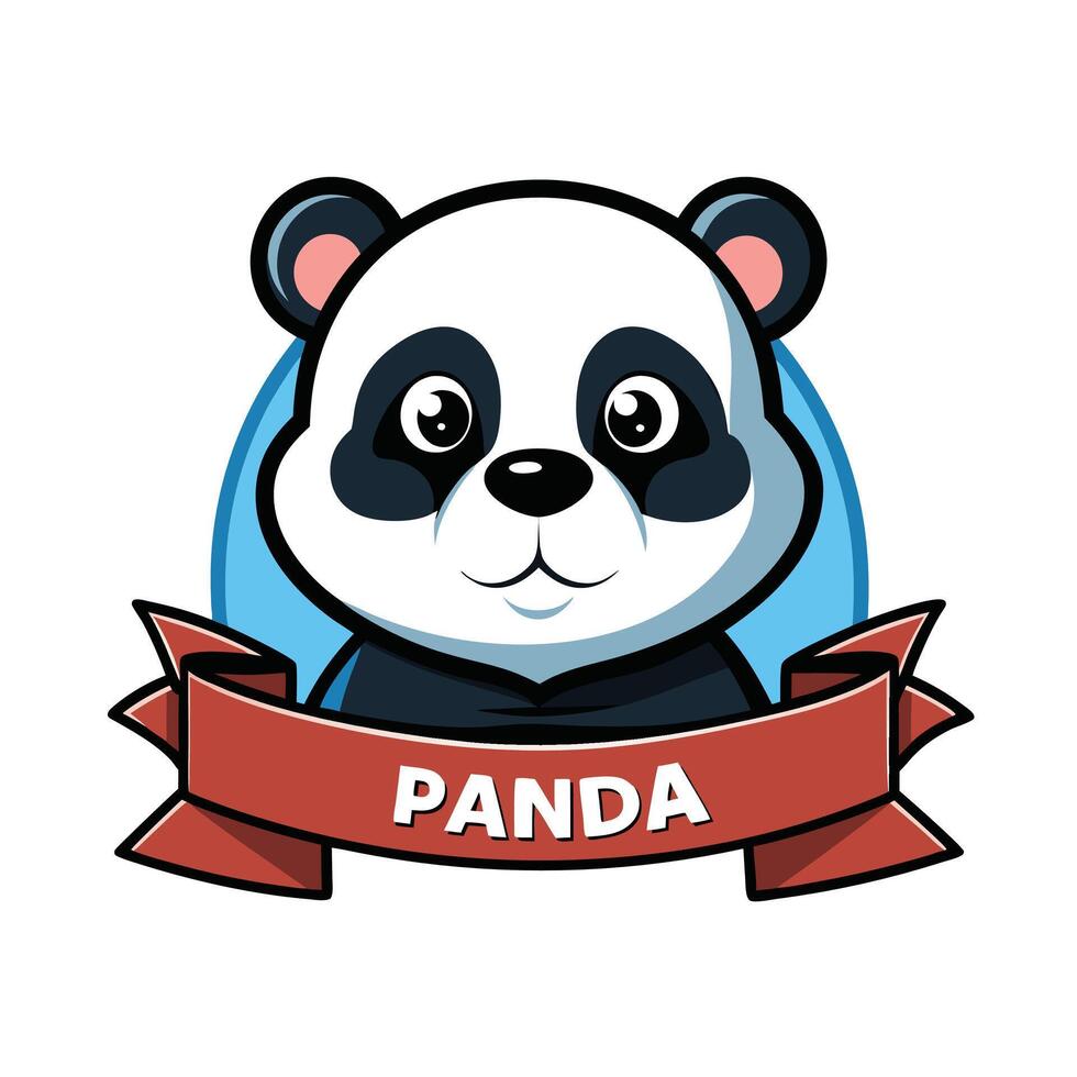Sad Panda mascot logo icon design with text panda badge style isolated vector