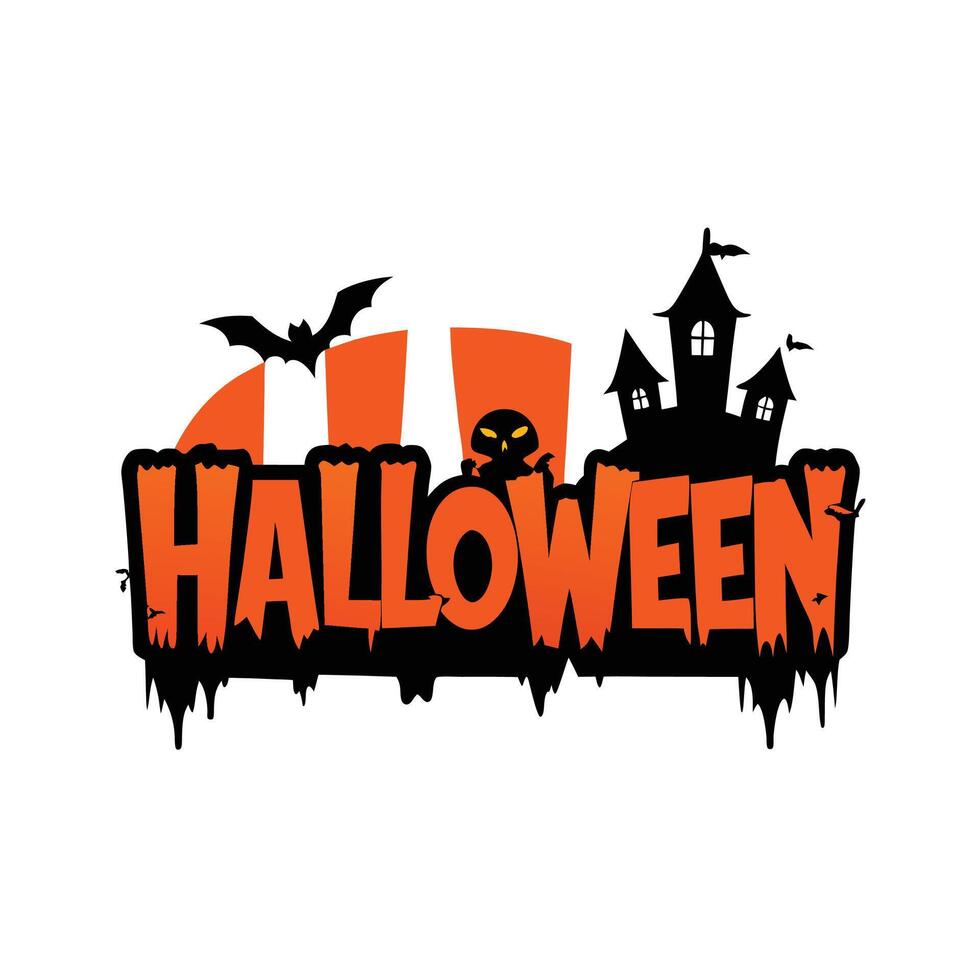 Halloween Day Haunted House and Ghost Silhouette with Pumpkin Art vector