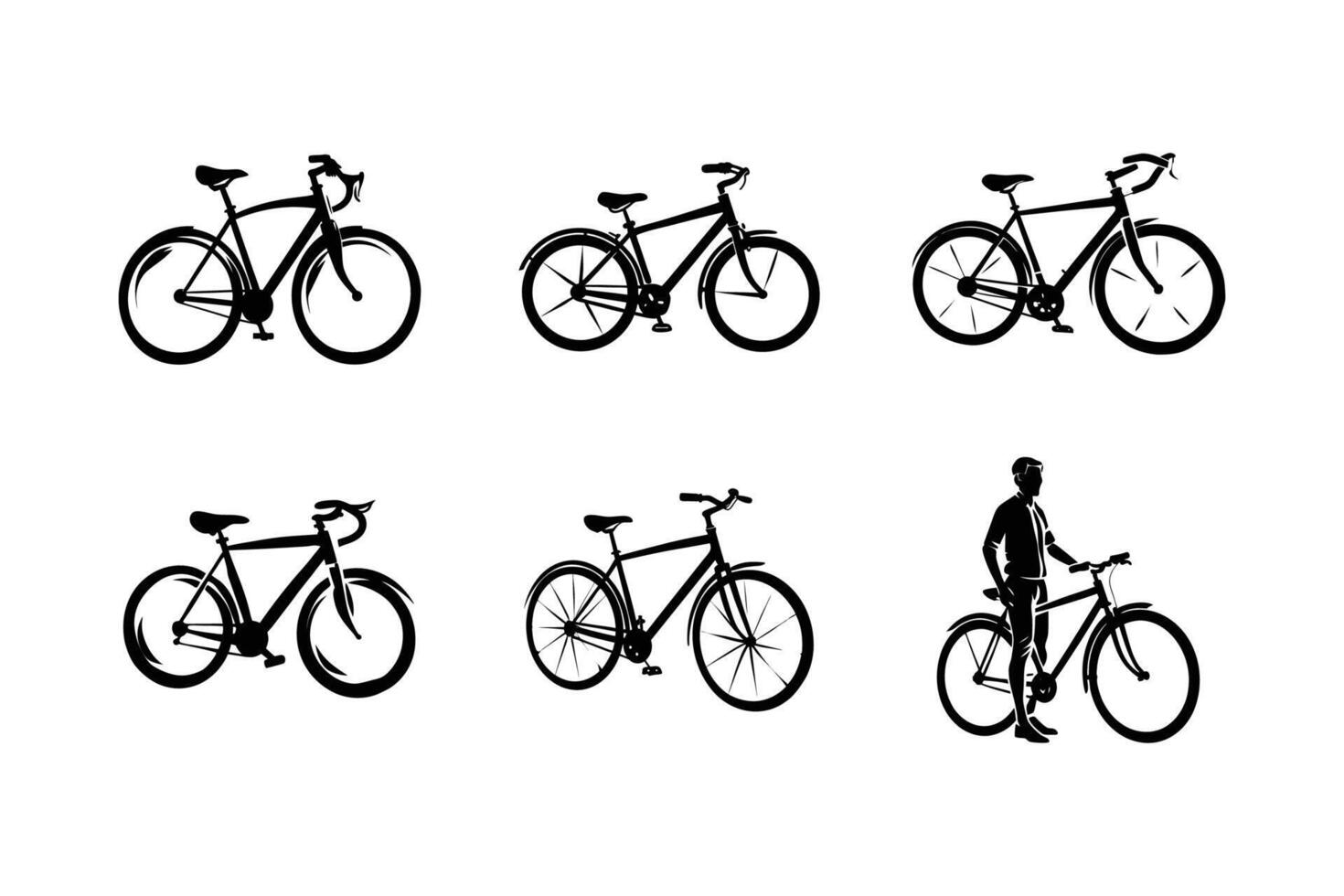 Bicycle set logo icon cycles silhouette isolated vector
