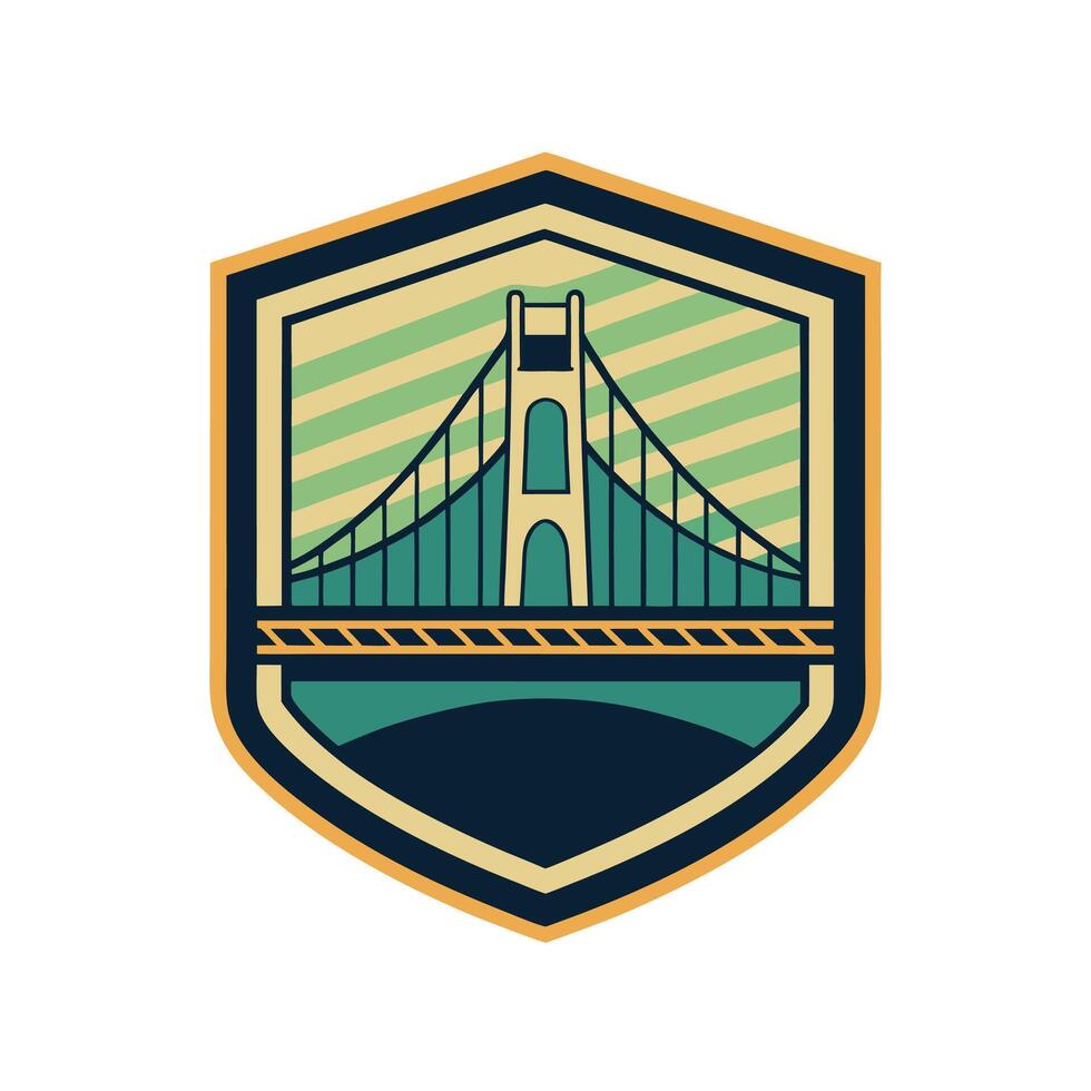 Bridge logo icon in shield icon design isolated vector