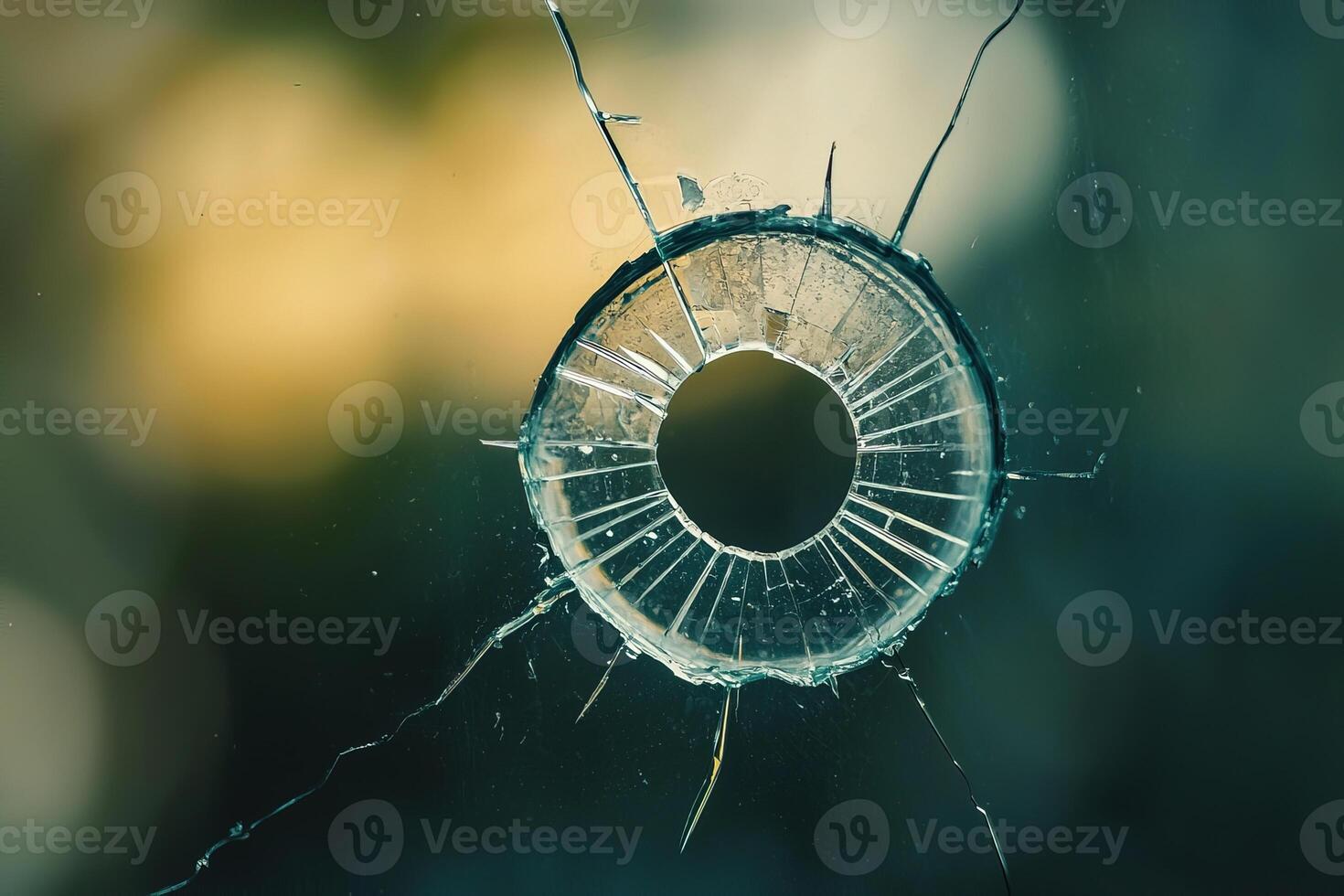closeup shot hole on glass with cracks photo