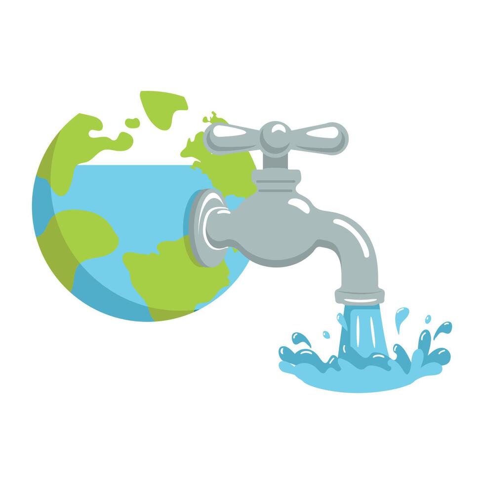 Save water concept water tap with earth globe vector