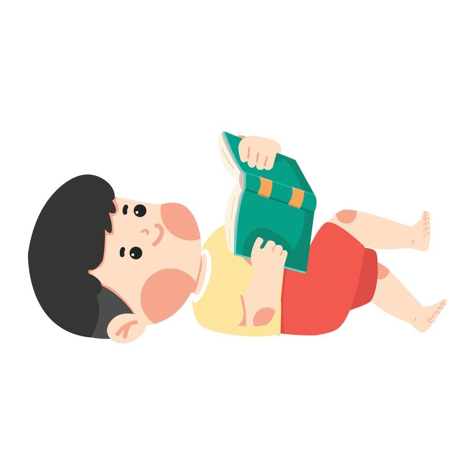 Kid lay down and read book vector