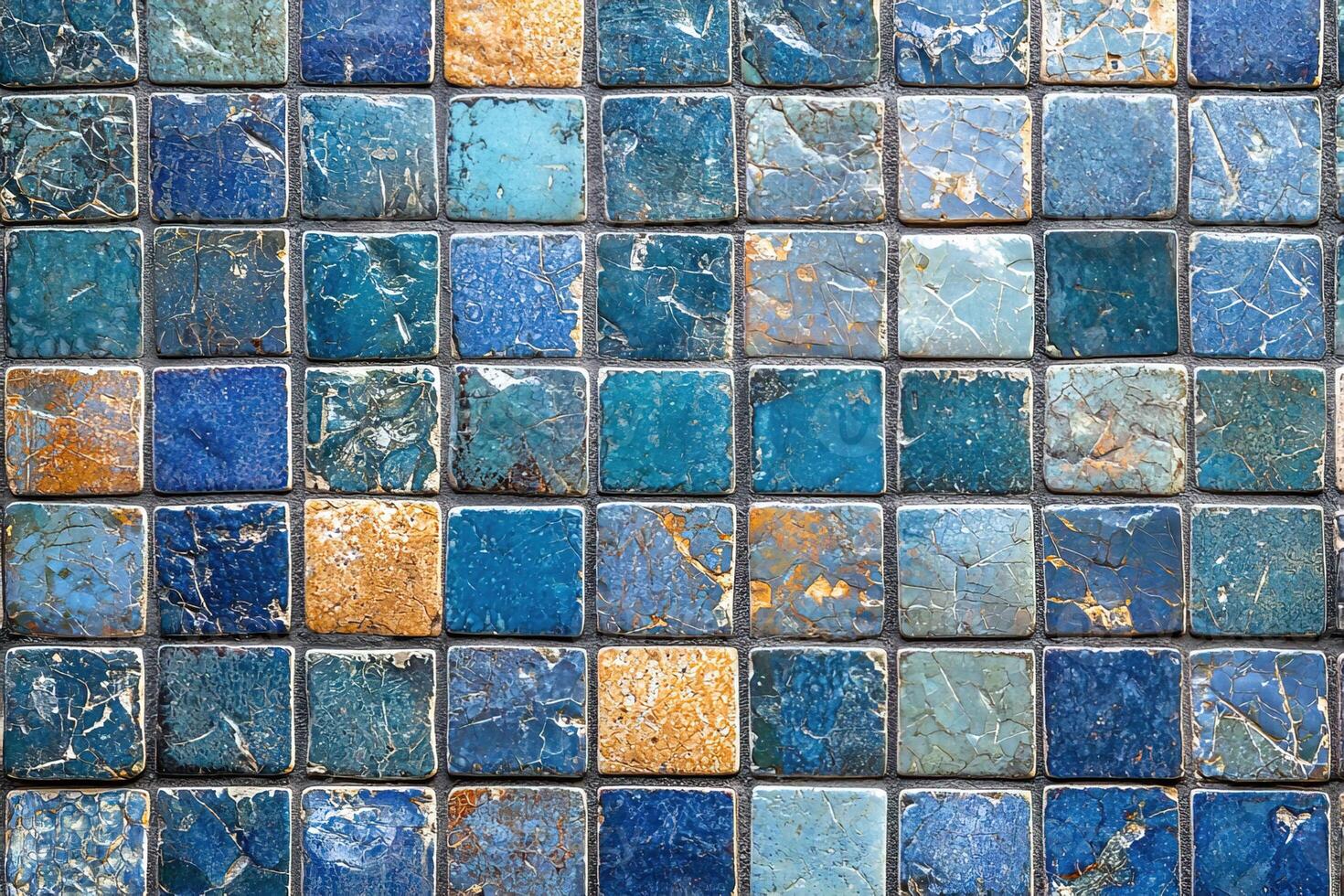 closeup wall with luxury mosaic tiles in blue colors photo