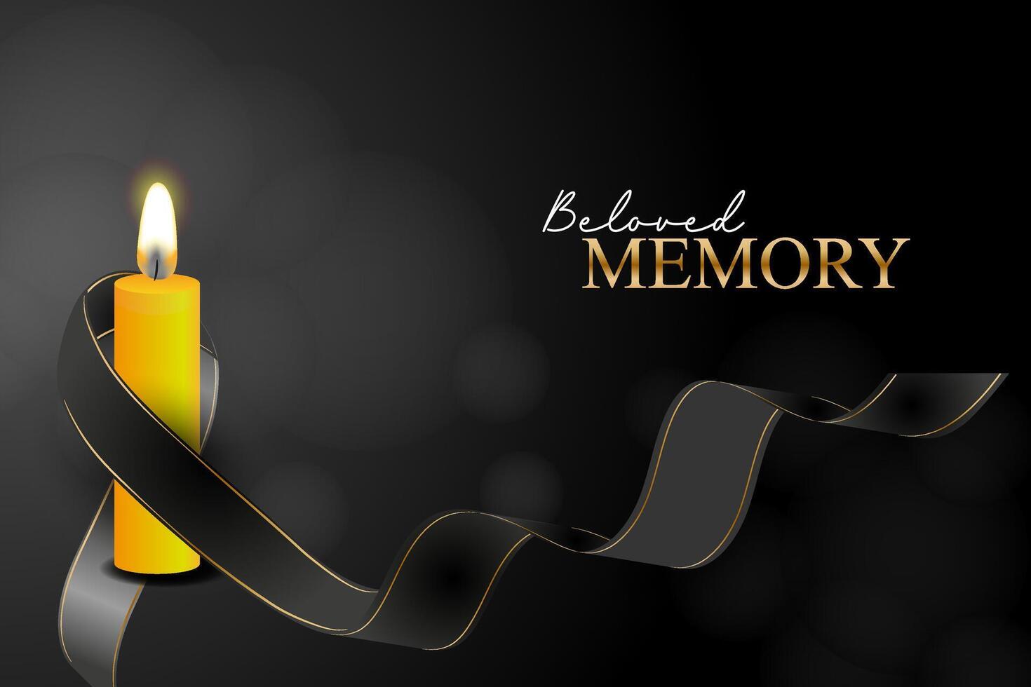 Beloved Memory mourning black ribbon and candle vector
