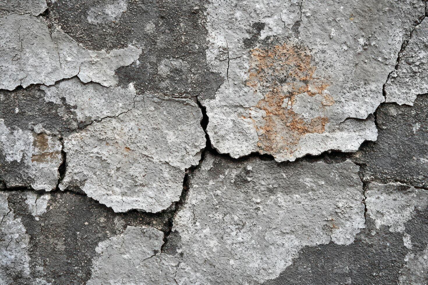 Cracked and Weathered Concrete Wall with Flaking Paint photo