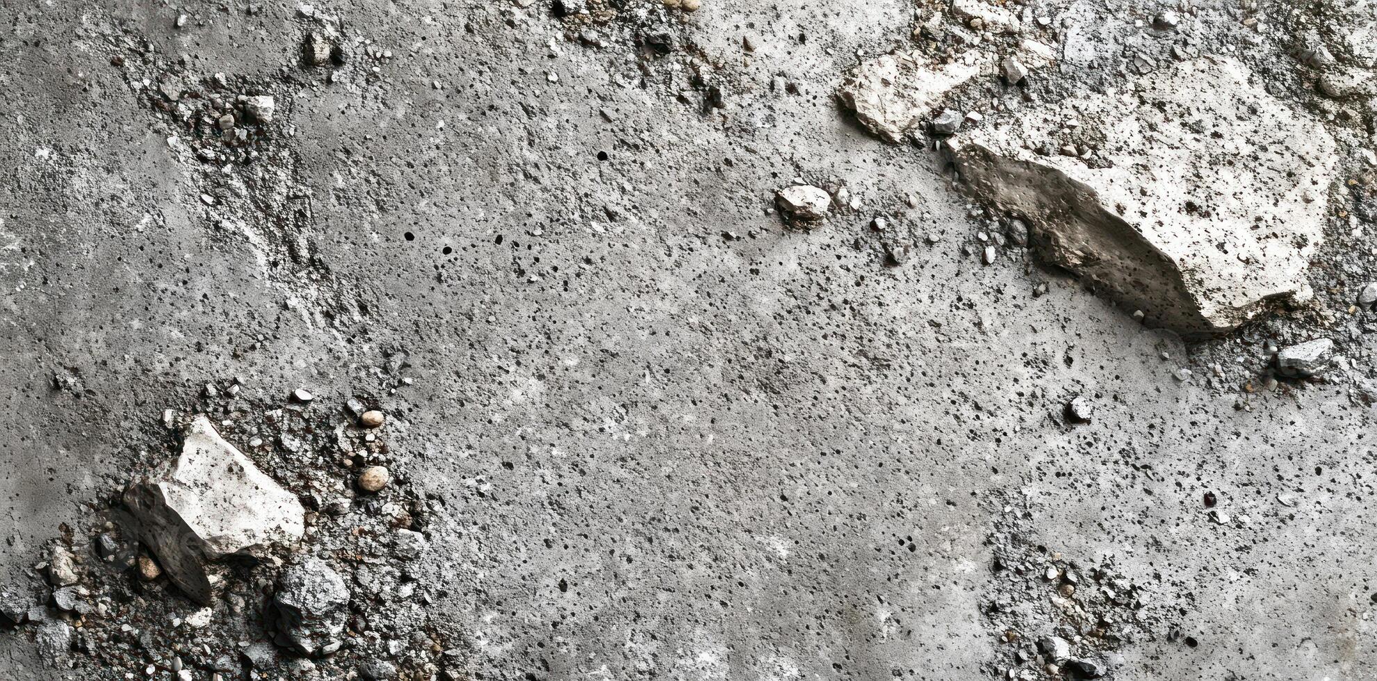 Close-up of Weathered Gray Concrete with Embedded Stones photo