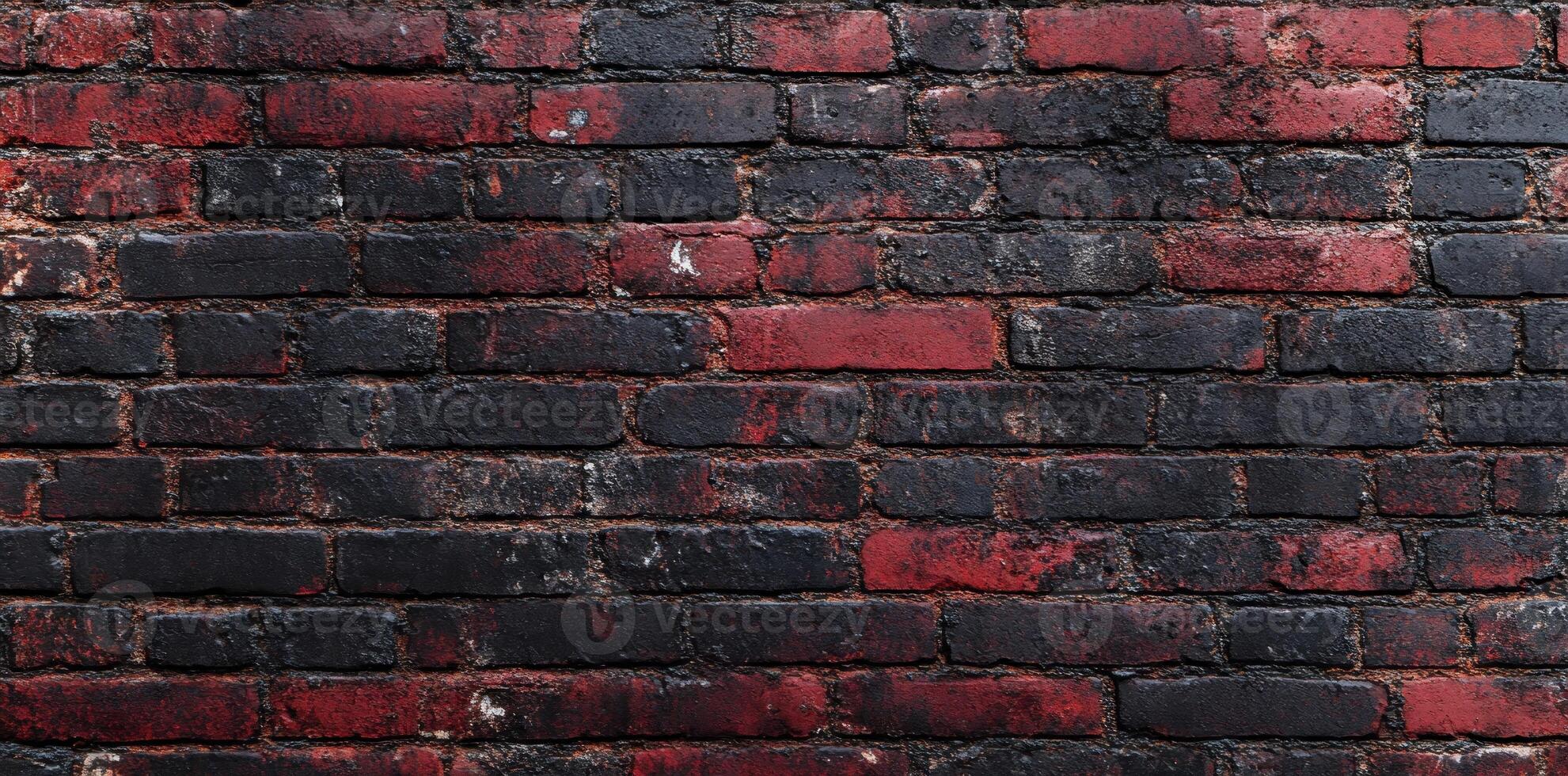 Weathered Red Brick Wall With Black Mortar photo