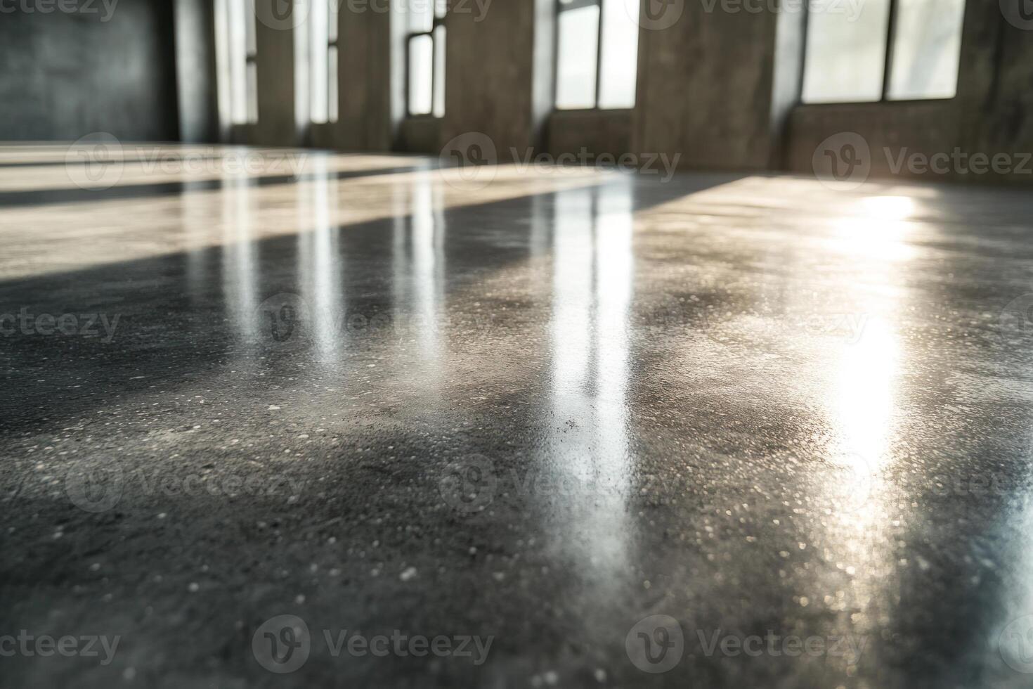 Sunlight Reflecting on Polished Concrete Floor in Empty Room photo