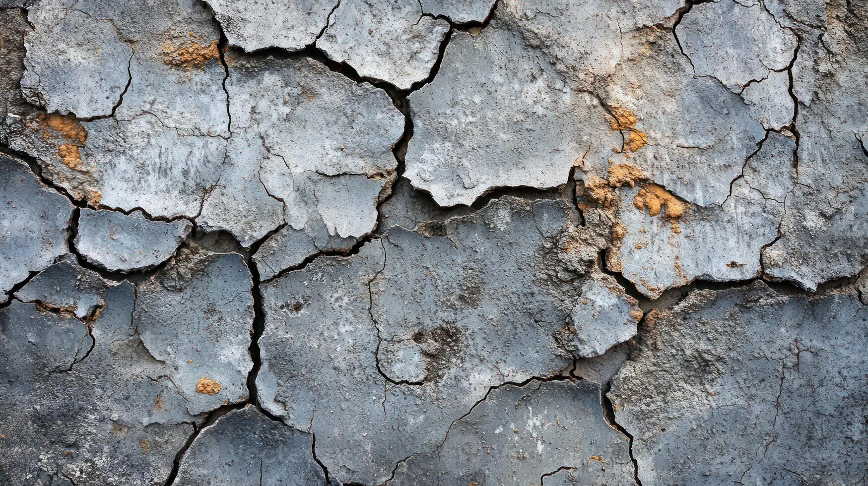 Cracked and Weathered Grey Surface with Yellow Patches photo