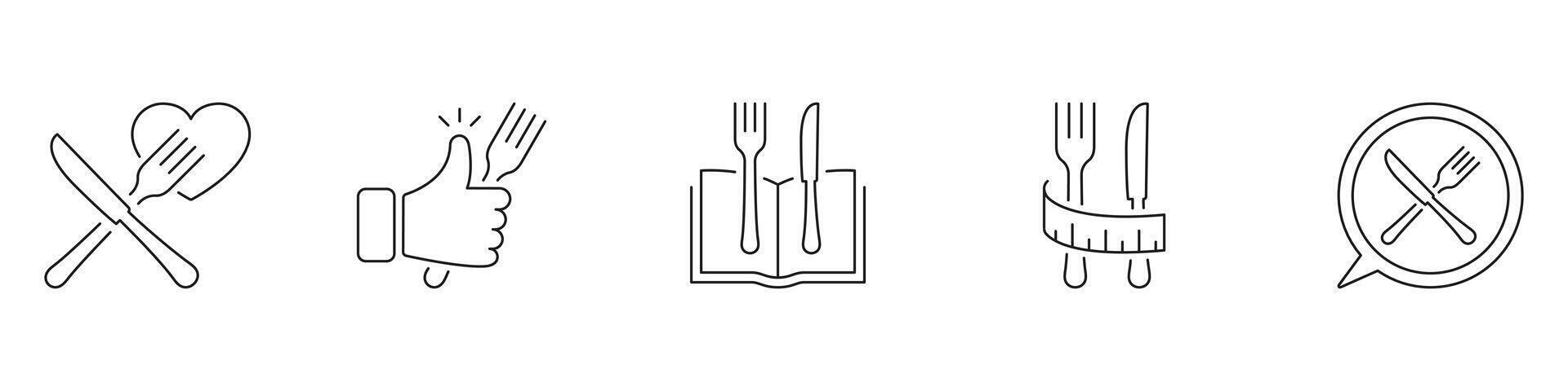 Healthy Eating and Diet Planning Line Icon Set. Food and Nutrition Symbols for Meal Guidance and Weight Management. Editable Stroke. Isolated Illustration vector