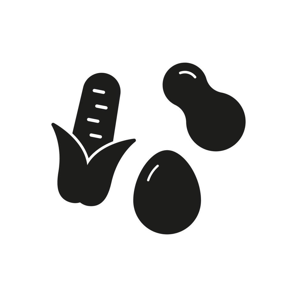Peanut, Egg, And Corn Silhouette Icon. Nutrition And Healthy Eating Choices. Balanced Diet Symbol. Isolated Illustration vector