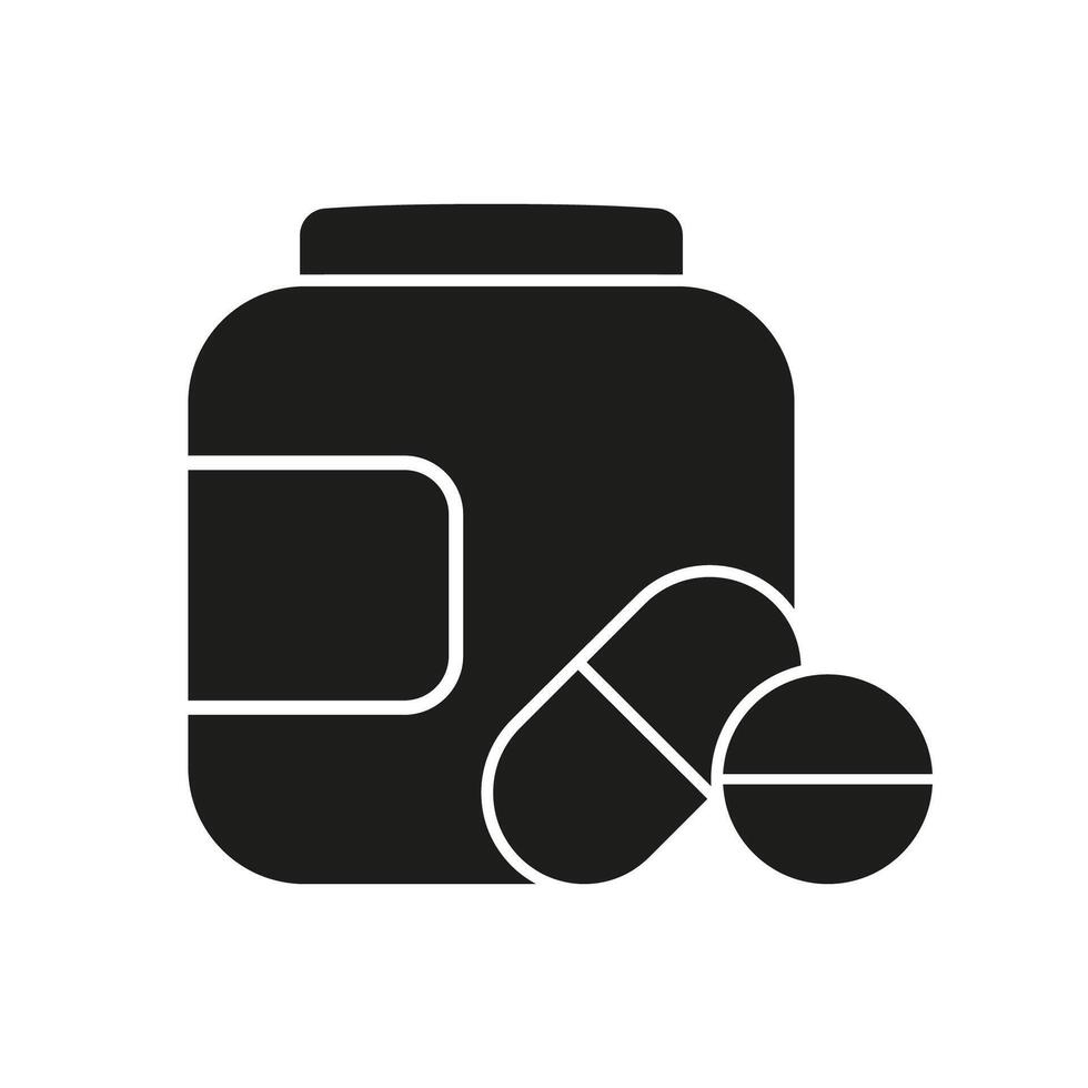 Vitamin Container With Capsules And Tablets Silhouette Icon. Nutritional Supplements Glyph Pictogram. Isolated Illustration vector