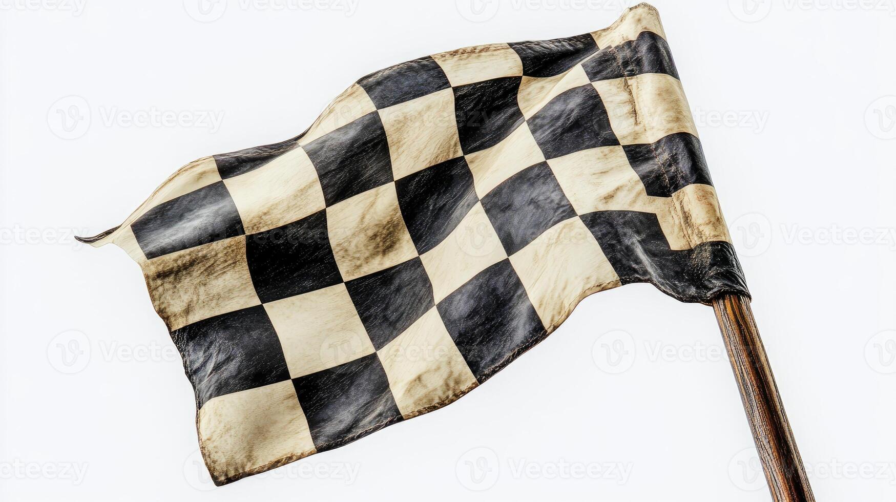 Checkered flag waving on white background symbolizing victory photo