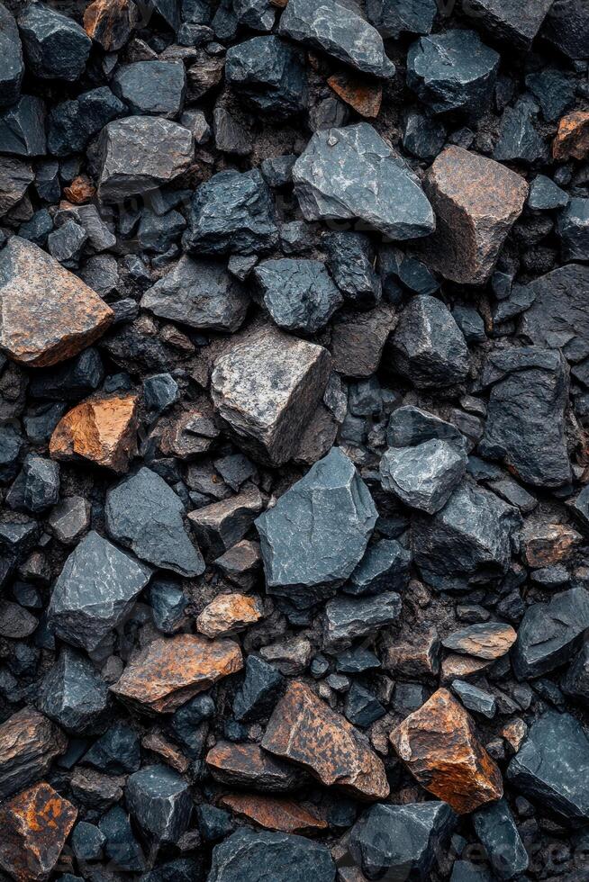 Background of dark and rusty sharp edged rocks forming a rough textured surface photo