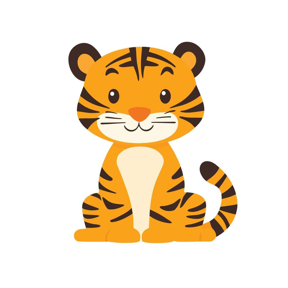 Cute face tiger sitting vector