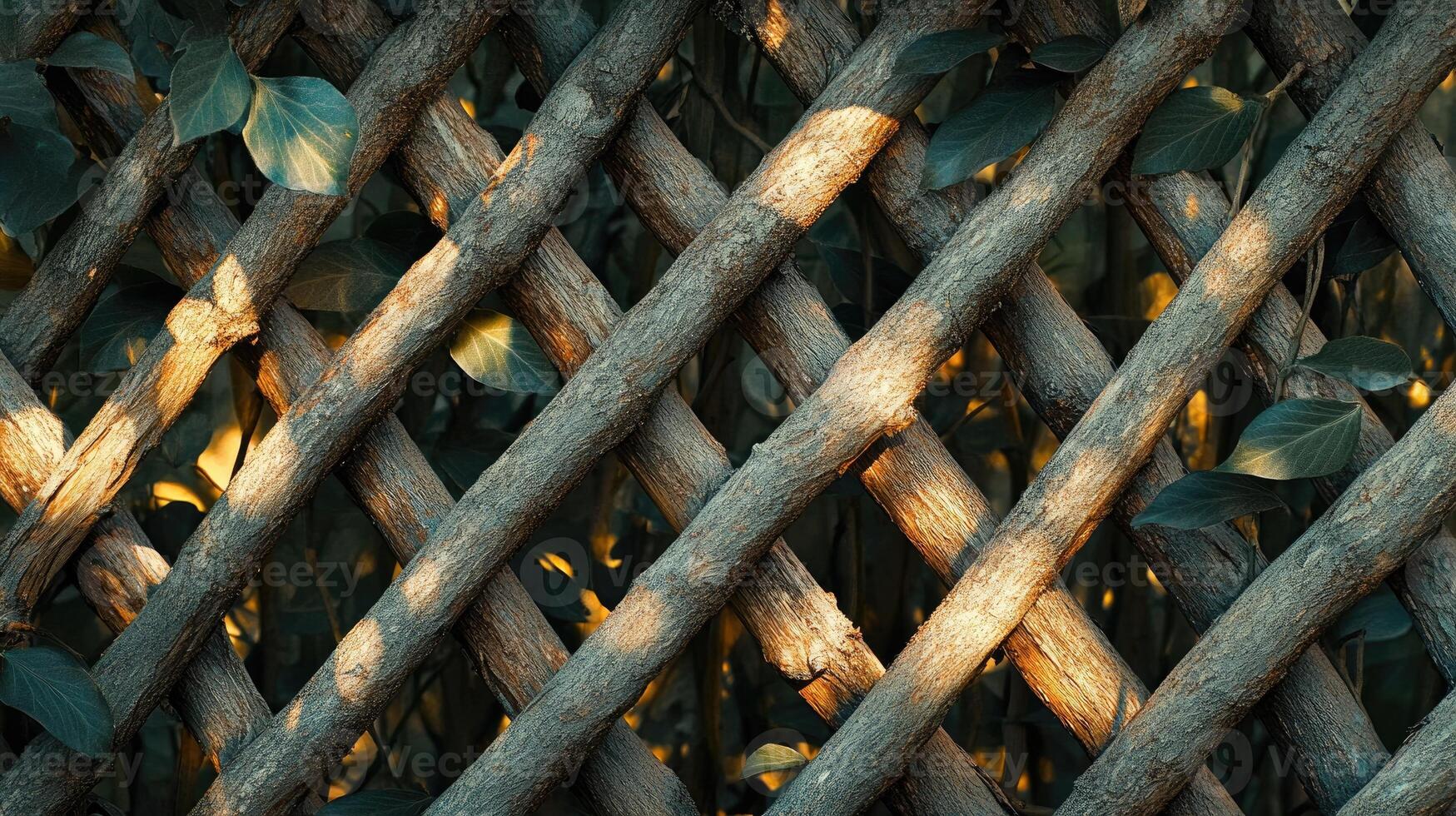 Natural wooden fence forming diagonal abstract pattern background photo